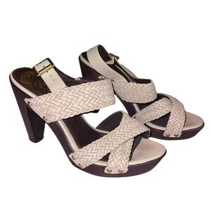 Vince Camuto Woven Wooden Block Heeled Sandals Sz Women’s 8